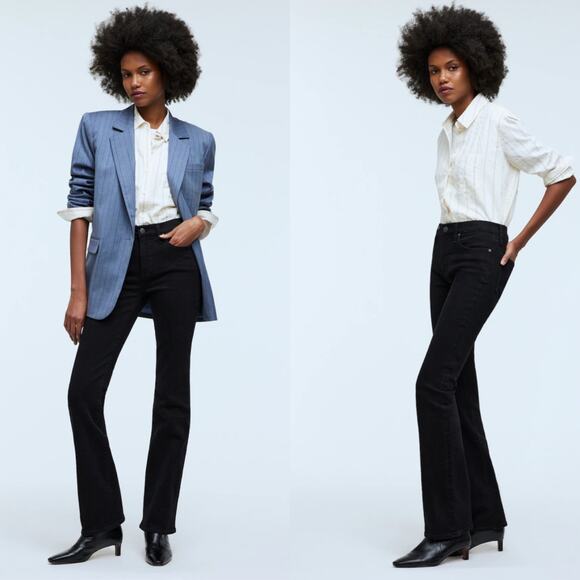 NWT Madewell Kick Out Full-Length Flare Leg Jeans 32 Black Frost Wash Mid-Rise